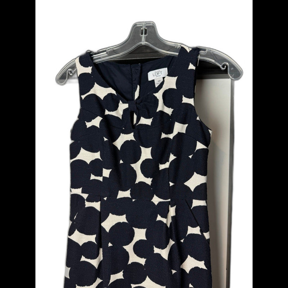 Ann Taylor Loft Women's Size 00P Linen Dress Polka Dot Navy White Knee Length - Picture 2 of 9
